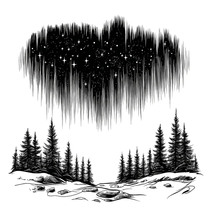 Ink artwork accompanying Whispers Beneath a Cathedral of Light