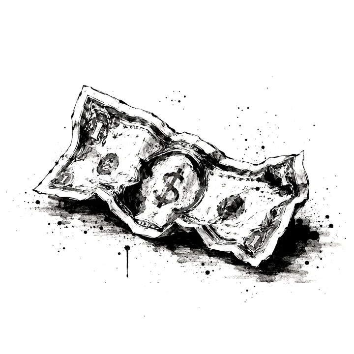 Ink artwork accompanying The Crumpled Bill