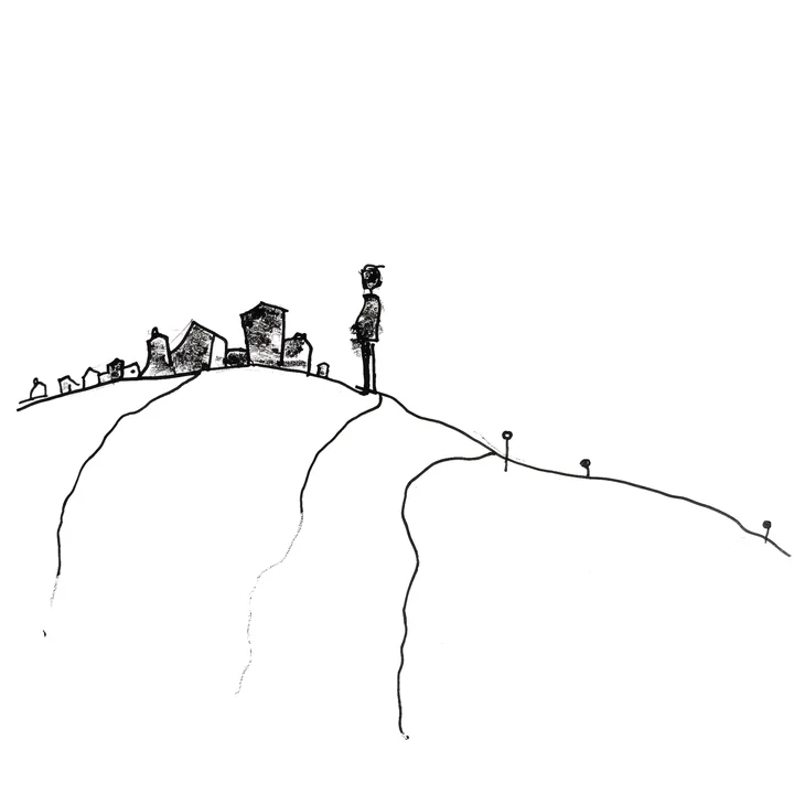 Ink artwork accompanying The Way of walking Alone
