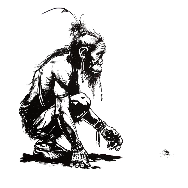 Ink artwork accompanying Hanuman and the Spider