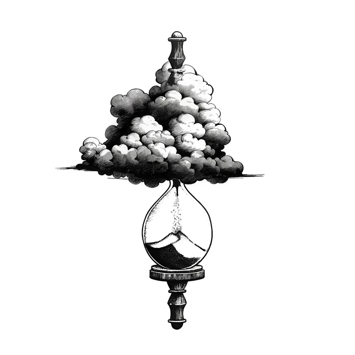 Ink artwork accompanying Embracing the Present: The Hourglass of Life