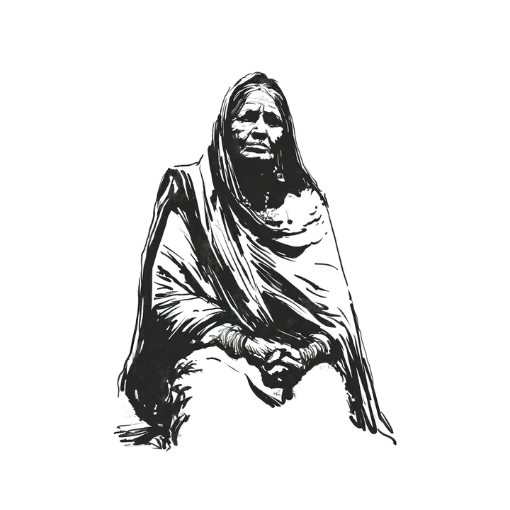 Ink artwork accompanying The Mother of Orphans