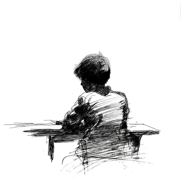 Ink artwork accompanying The Tale of Teddy Stoddard and Mrs. Thompson